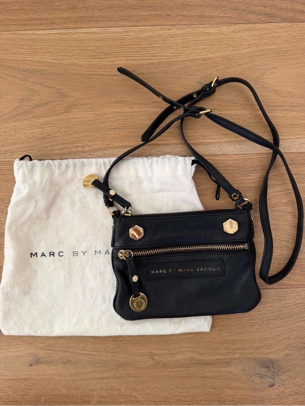 Marc by Marc Jacobs Black Leather Crossbody with Gold Hardware